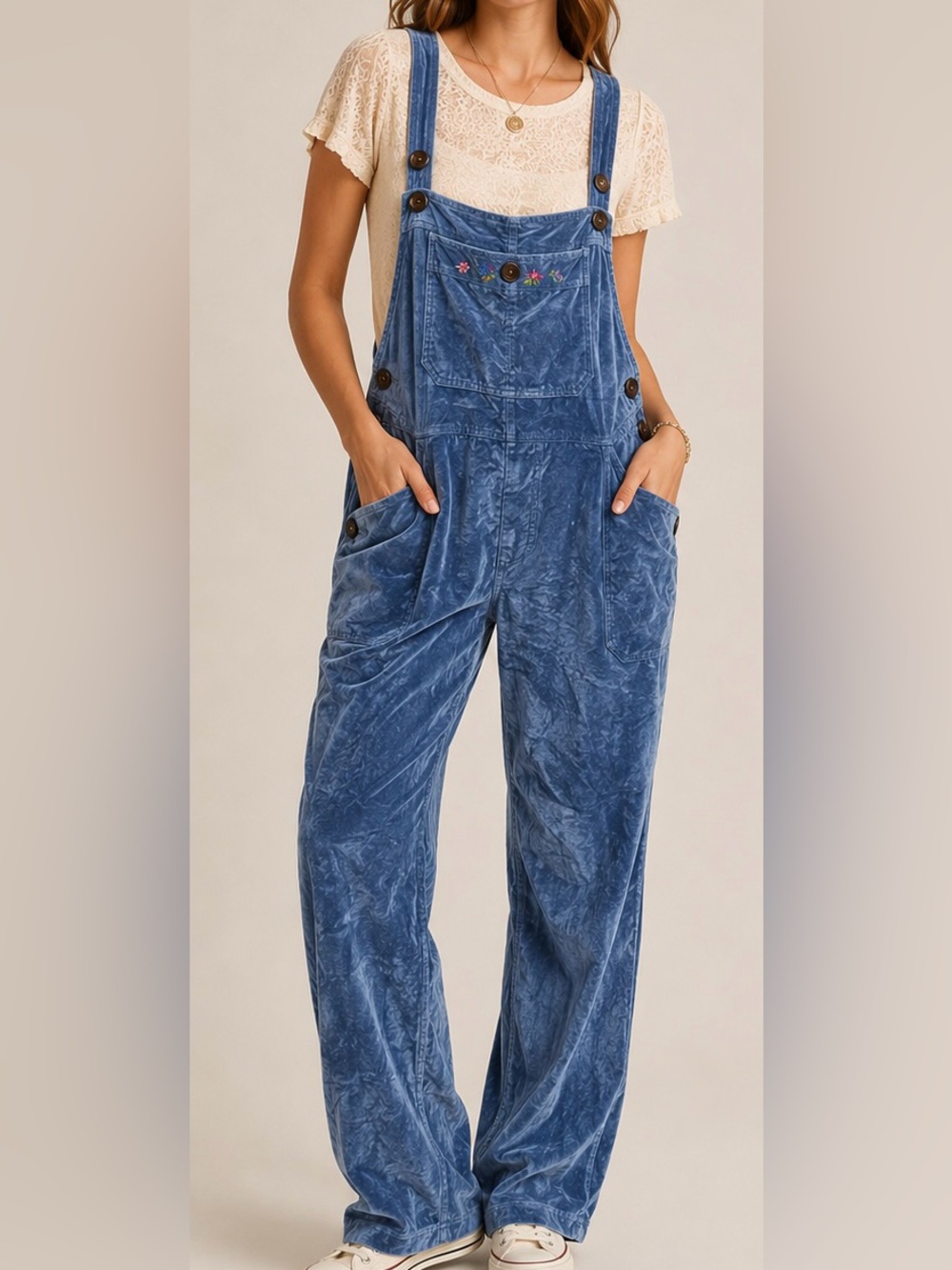 April Cornell Embroidered Velvet Overalls